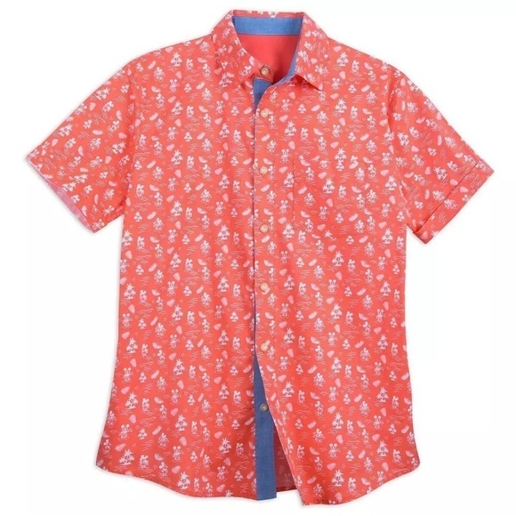 Disney Parks Button Up Shirt for Men Mickey Mouse Tropical Hawaii Orange small - Picture 1 of 7